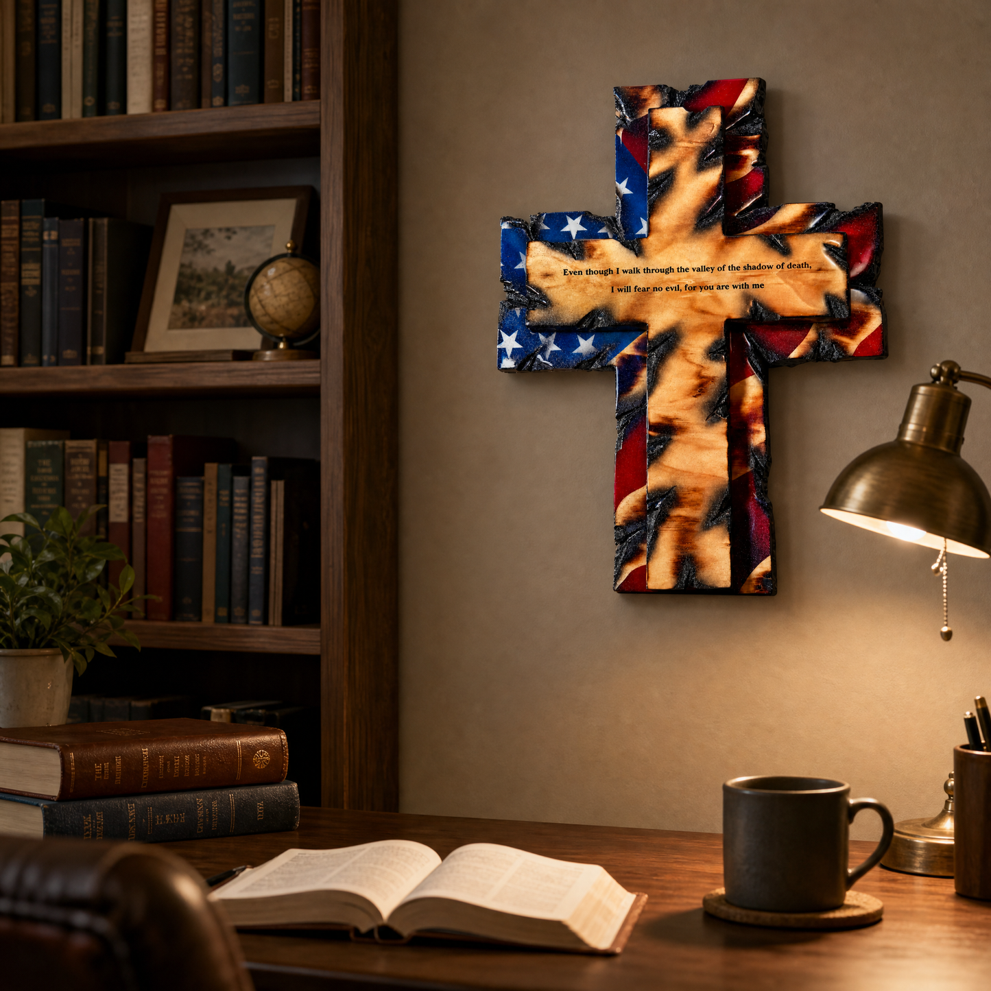 ✝️ Patriotic American Flag Wooden Cross Wall Decor | Psalm 23 Faith Gift