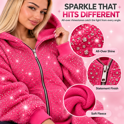 💎 50% OFF Rhinestone Full-Zip Hoodie – Oversized Y2K Balaclava Streetwear