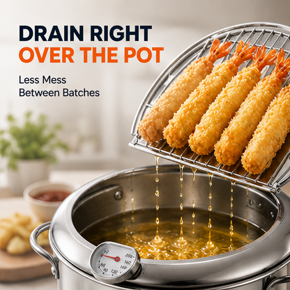 🔥🍗 304 Stainless Steel Stovetop Deep Fryer Pot – With Thermometer 🍟