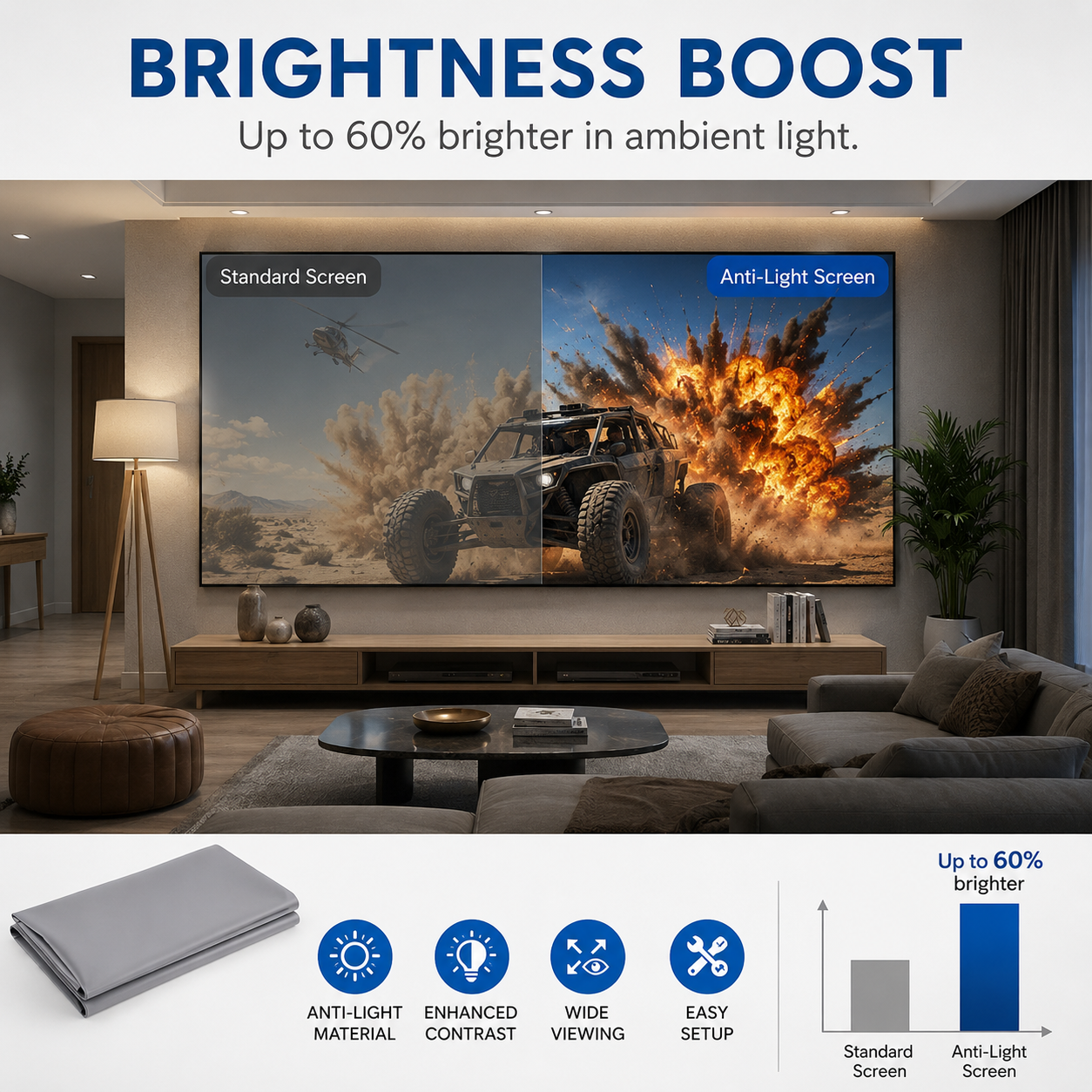 🚀 100" 4K Projector Screen | Anti-Light Foldable Home Theater Cinema Display 🎬