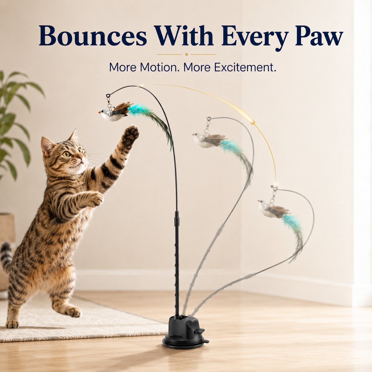 🐱 Interactive Cat Wand with Suction Cup & Natural Feathers 🪶