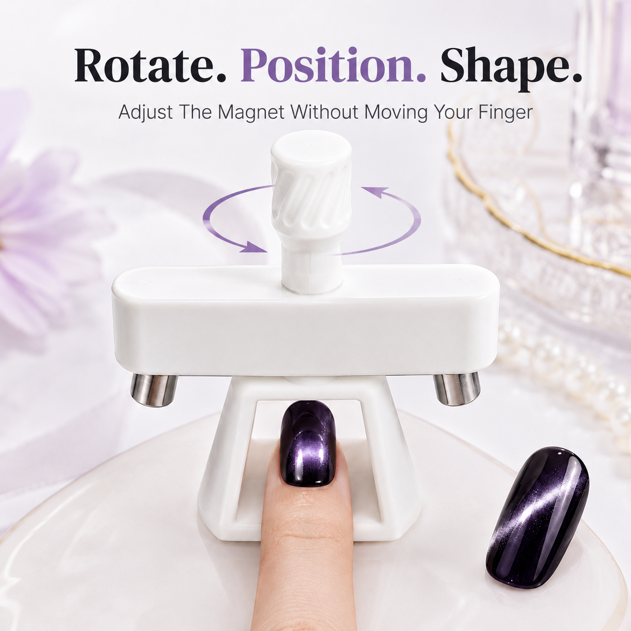 💅 Rotating Cat Eye Gel Nail Magnet Tool with Dual Height Finger Rests 💎