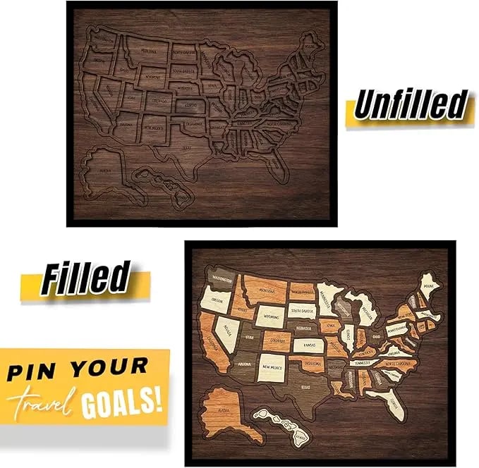🔥 50% OFF TODAY | Wooden USA Travel Map Puzzle 🗺️ The Ultimate Gift For Couples 🎁