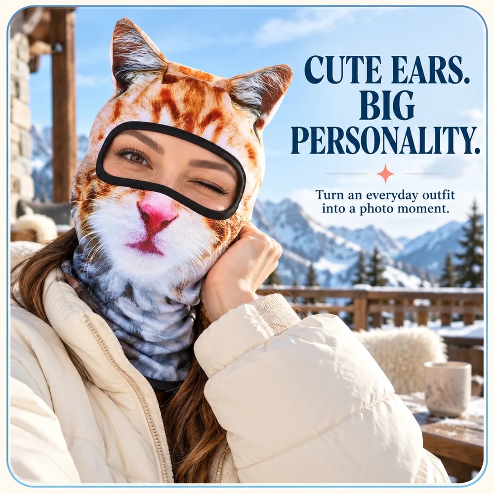 🐱 3D Cat Balaclava – Lightweight Cat Ear Ski Mask & Costume 🎭