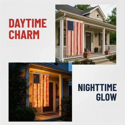 🔥 55% OFF Today Only 🇺🇸 Lighted Rag American Flag Banner ✨ Patriotic Porch Decor 🎆