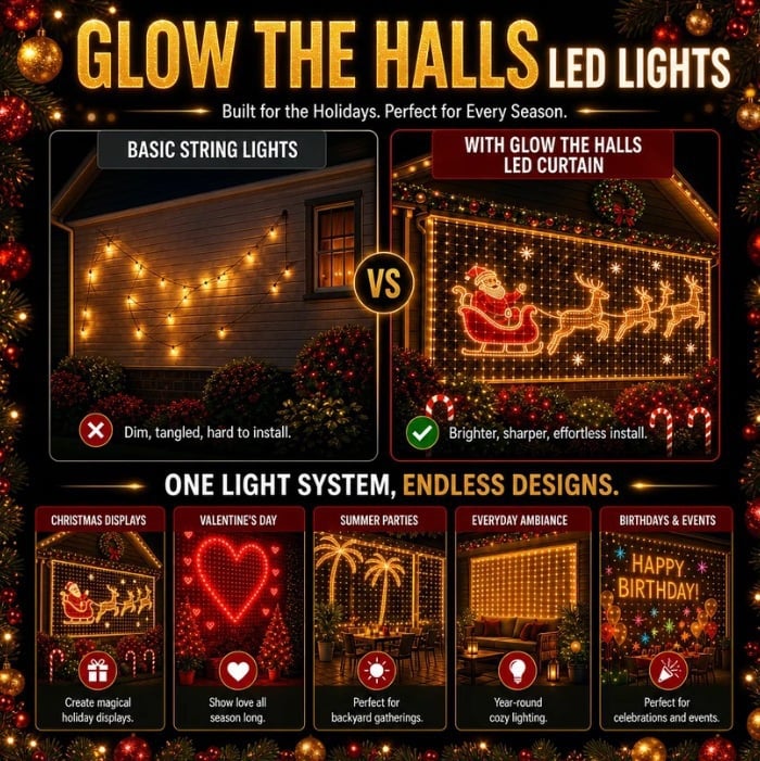 ✨ Smart 400 LED Curtain Lights – Custom Animations, Music Sync & App Control