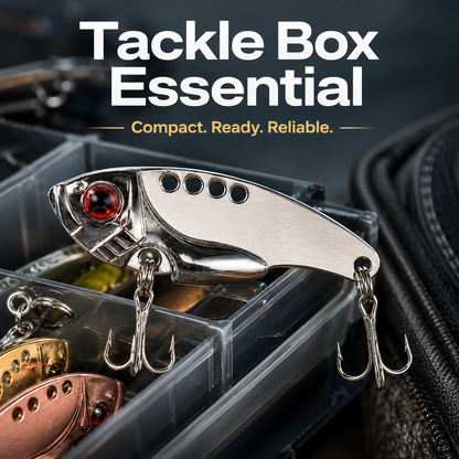 Blade-style lure with 3D red eyes; a rigid, action-adjustable spoon-style lure