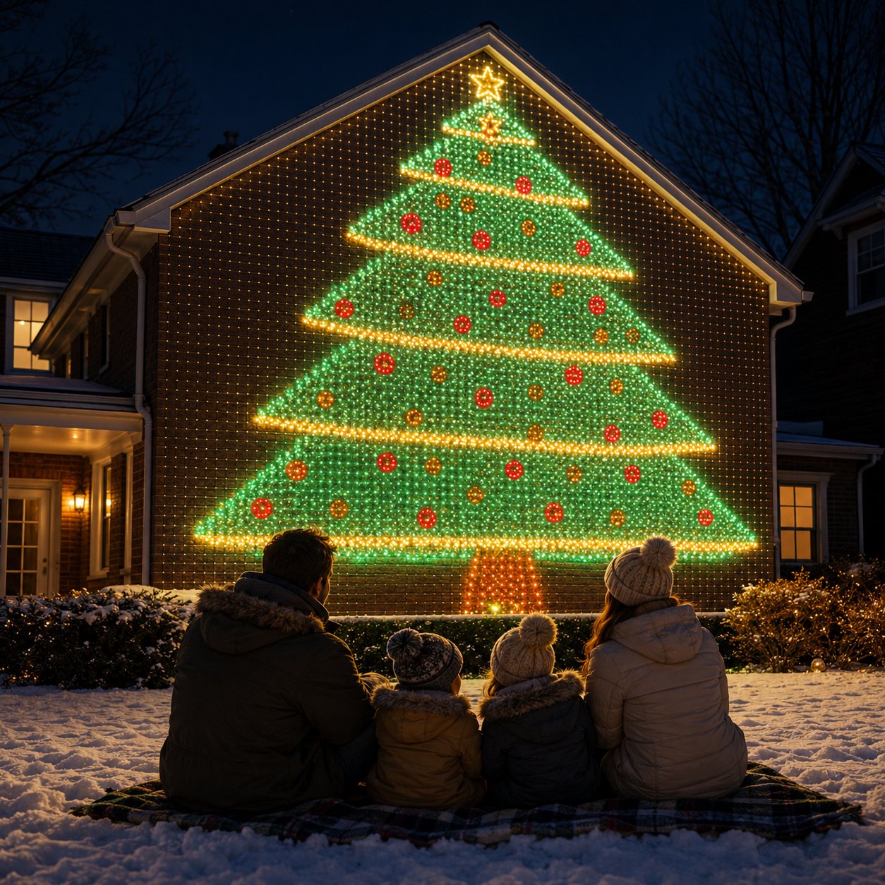 🏡 Architectural Dynamic Mesh Christmas Wall Light – Outdoor Animated Facade Display ✨