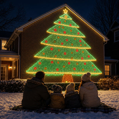 🏡 Architectural Dynamic Mesh Christmas Wall Light – Outdoor Animated Facade Display ✨