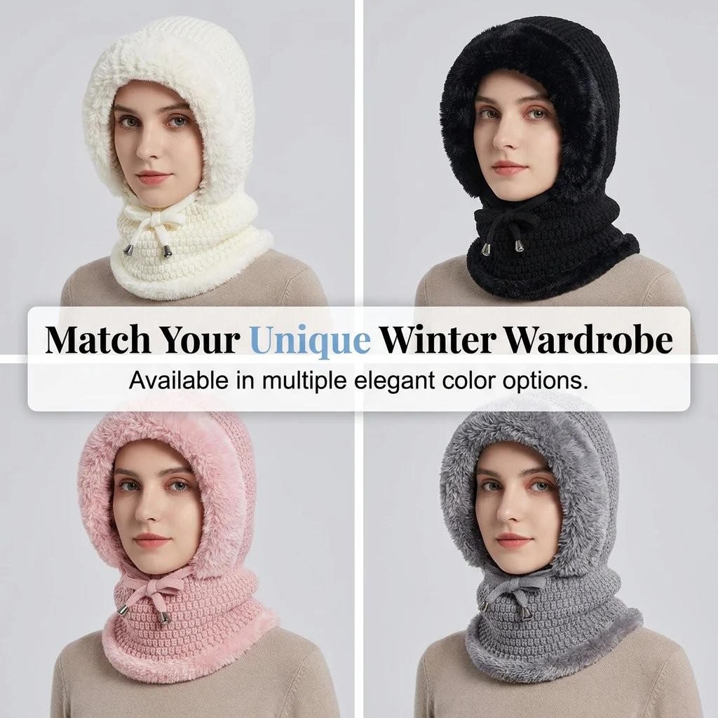 ❄️ 3-in-1 Winter Beanie – Plush Hat, Face Cover & Neck Warmer 🧣