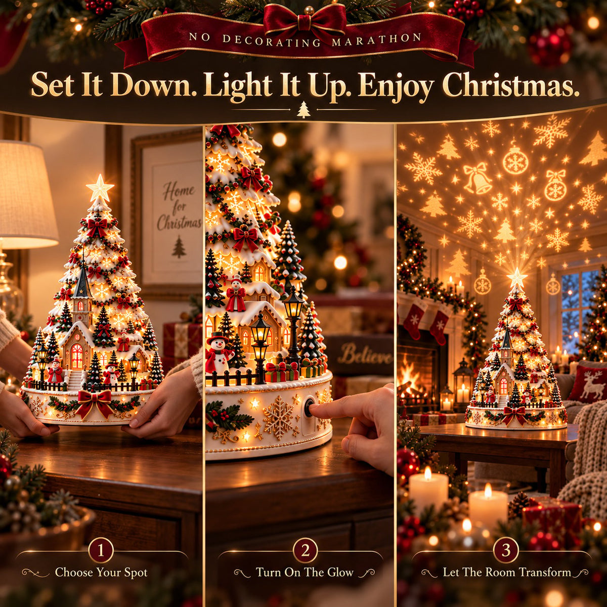 🏆 60,000+ Sold - 🎄Christmas Village Projection Centerpiece-Christmas Village Lightscape Tree