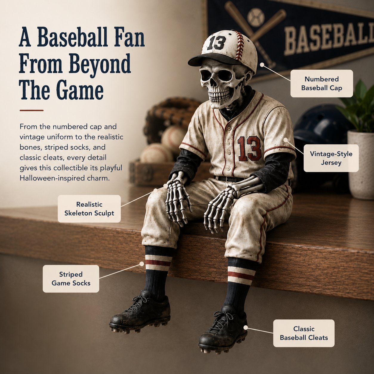 ⚾ Baseball Skeleton Shelf Sitter – Spooky Sports Decor Gift