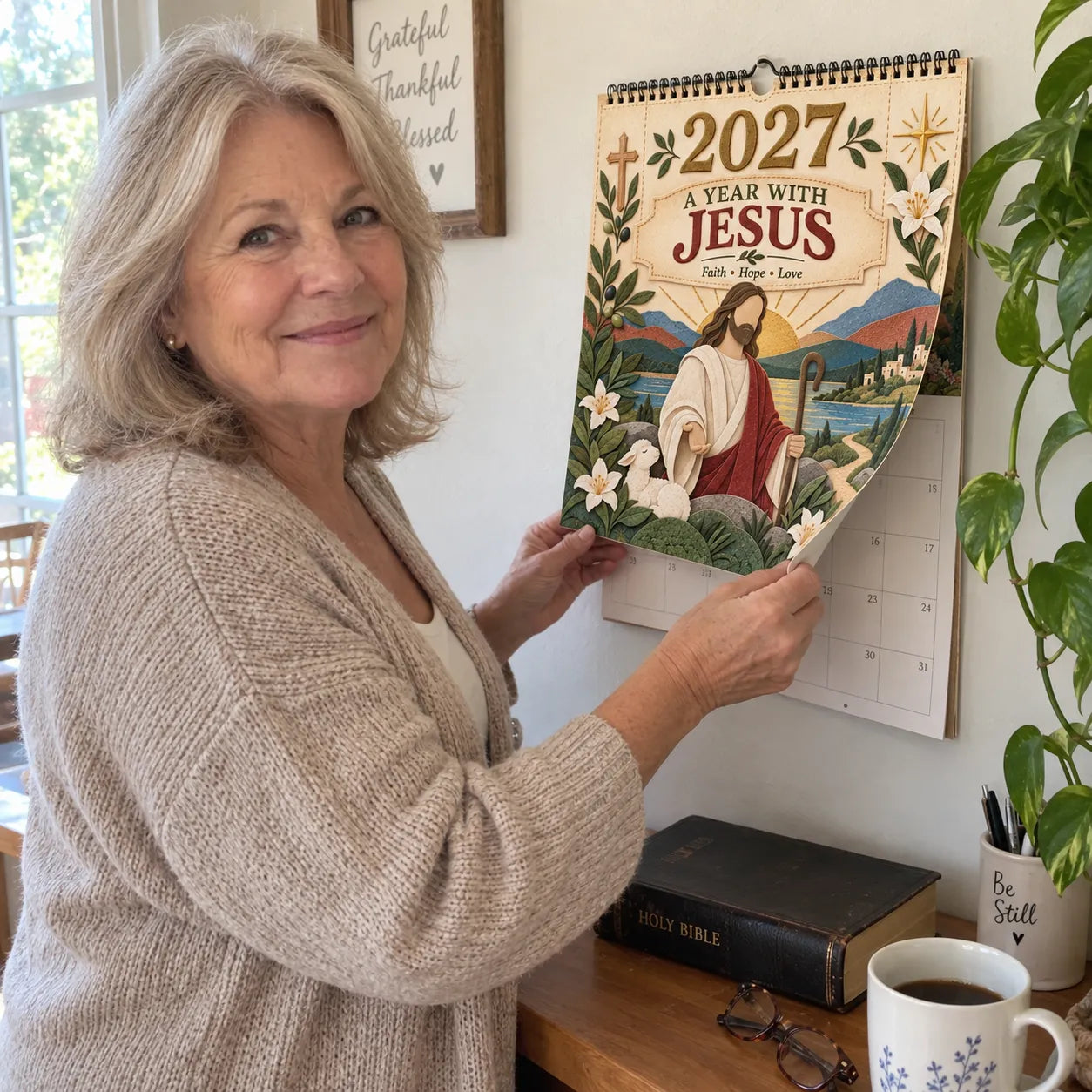 ✝️ 2027 A Year With Jesus Wall Calendar – 12-Month Gospel Art & Scripture Planning 🕊️