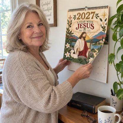 ✝️ 2027 A Year With Jesus Wall Calendar – 12-Month Gospel Art & Scripture Planning 🕊️