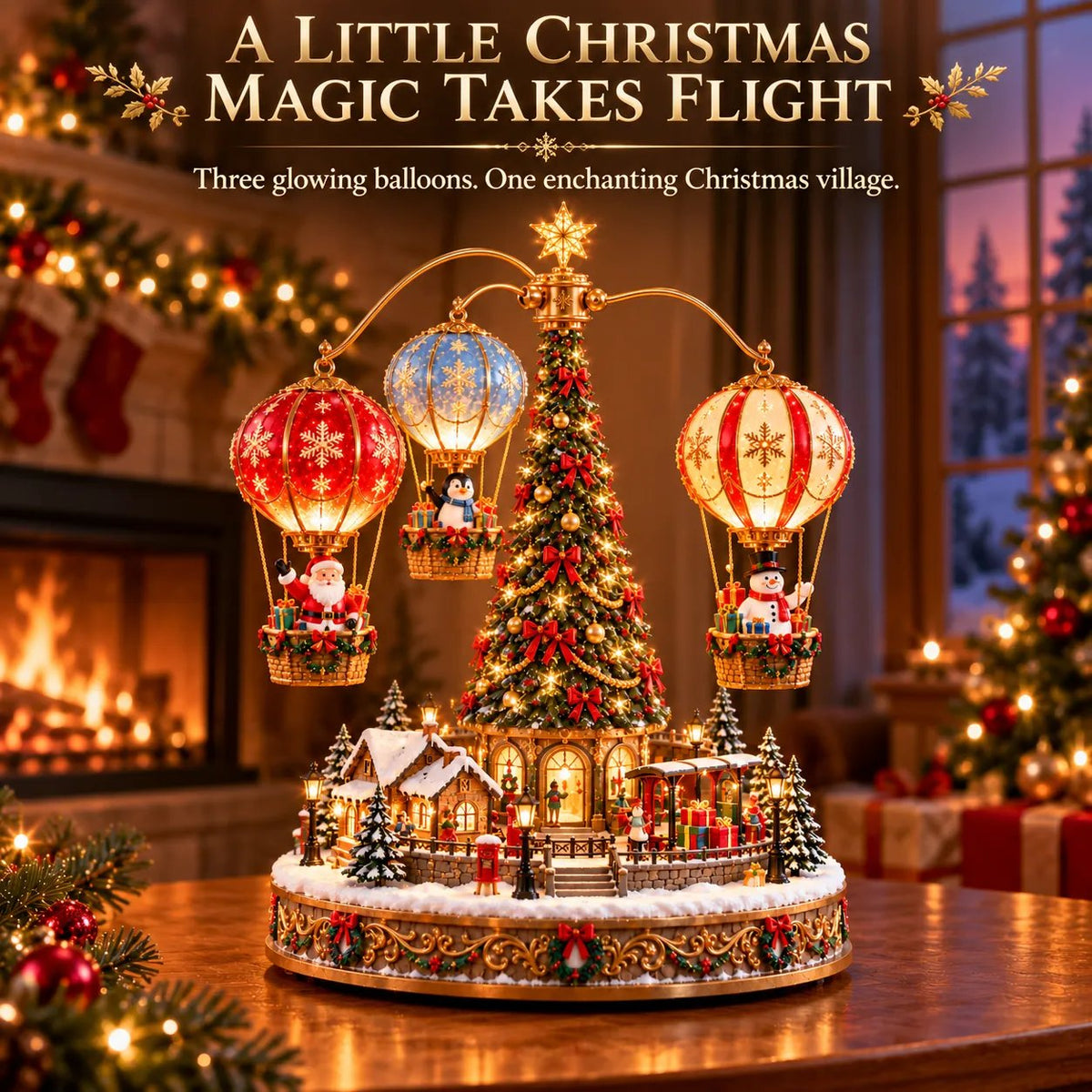 🔥52% OFF🎈Santa's Sky Journey — Animated Christmas Hot Air Balloon Village with Lights
