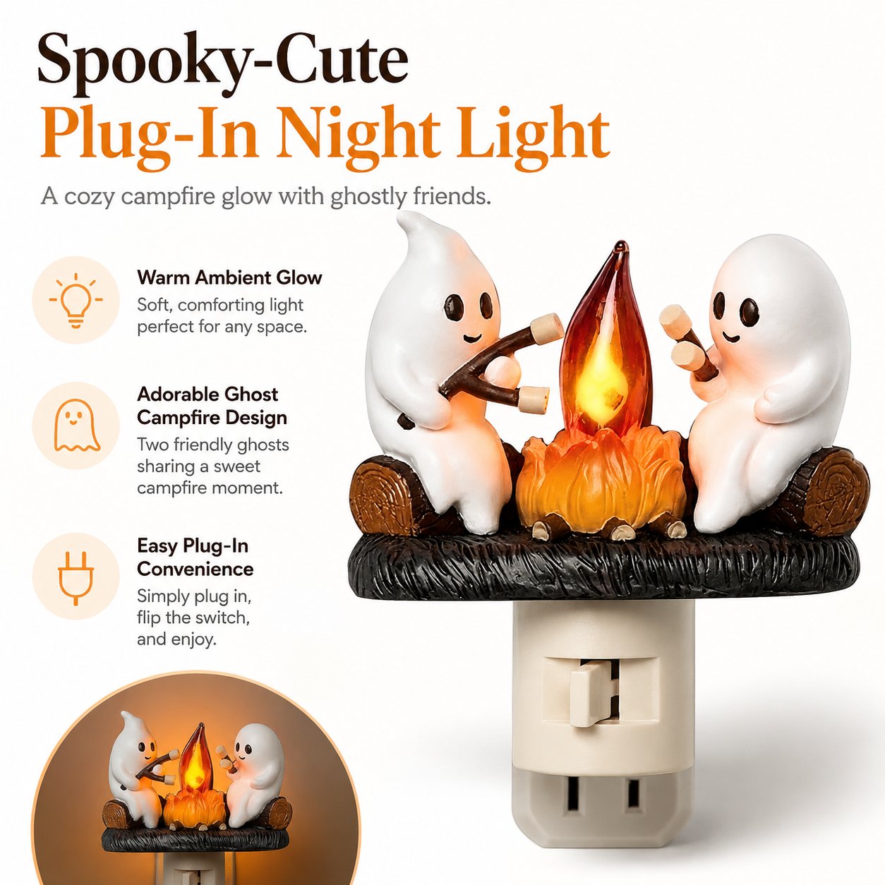 👻 Ghost Campfire Flickering LED Nightlight 🔥