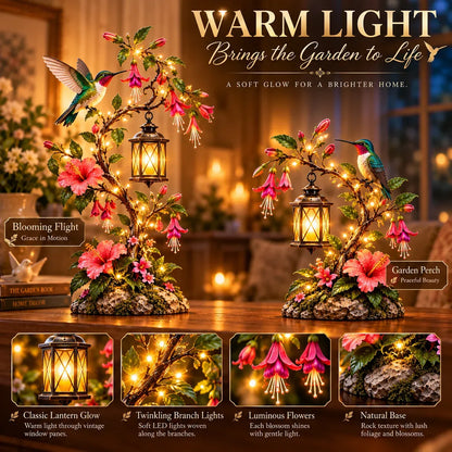 🌸 Hummingbird Garden Lantern – Lighted Floral Tabletop Decor with Warm LED Glow