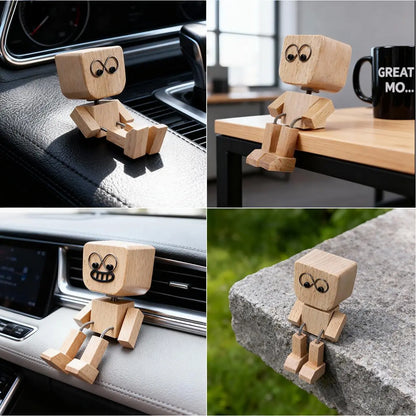 Handmade Shaking Wooden Man Car Dashboard Ornament