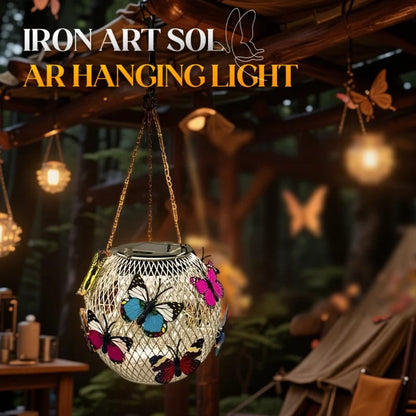 🦋 Solar Butterfly Iron Lantern – Vintage Hanging Garden Light