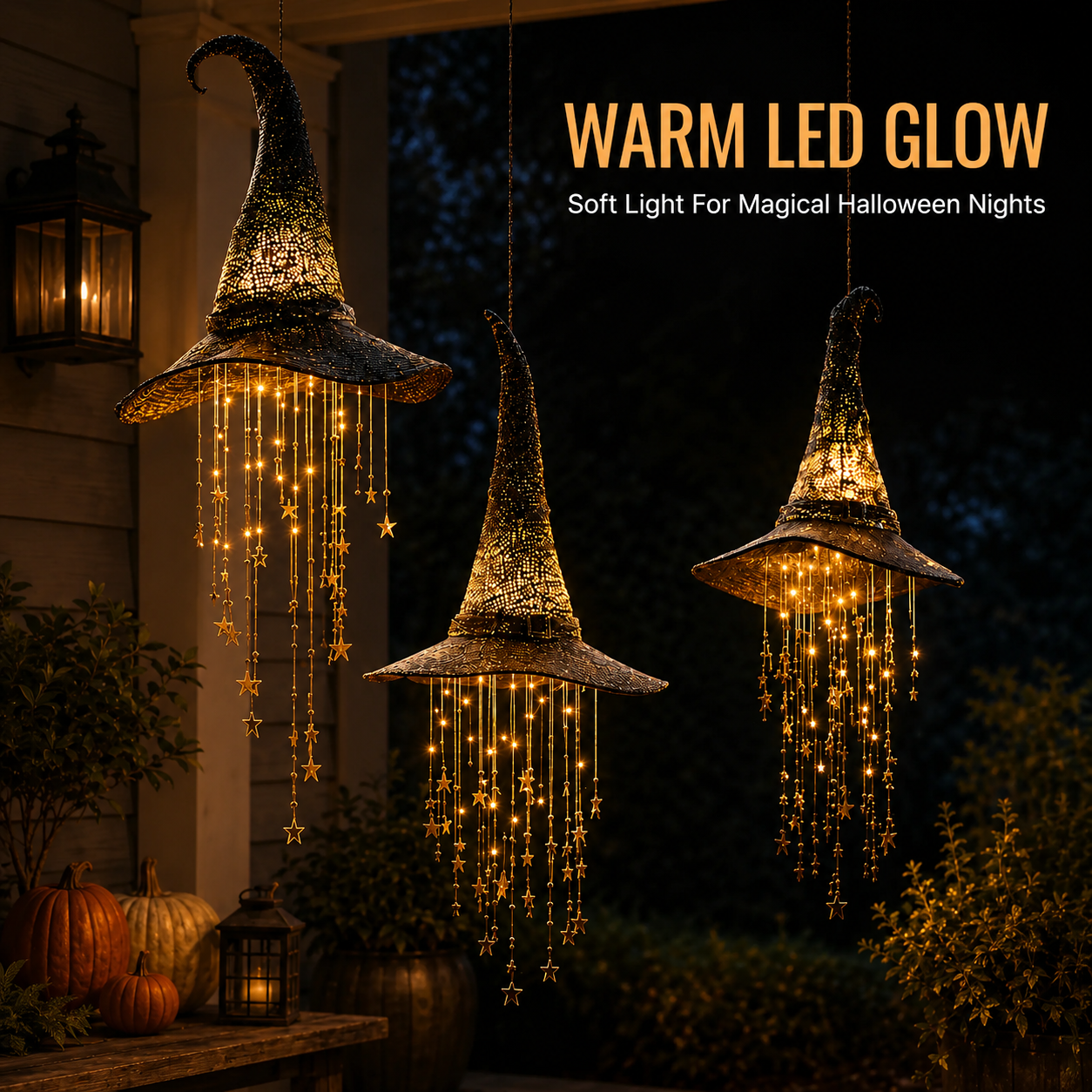 🧙‍♀️ Glowing Witch Hat Hanging Light – Halloween Star Lantern Decor