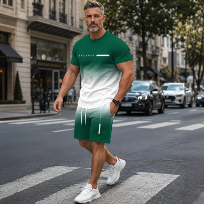 🔥 HOT SALE👕Men’s Gradient Short Sleeve Tracksuit Set – 55% OFF