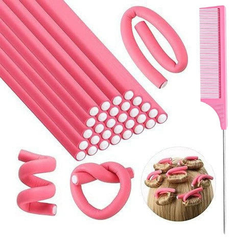 A heatless curling wand in various sizes for creating spiral curls and waves