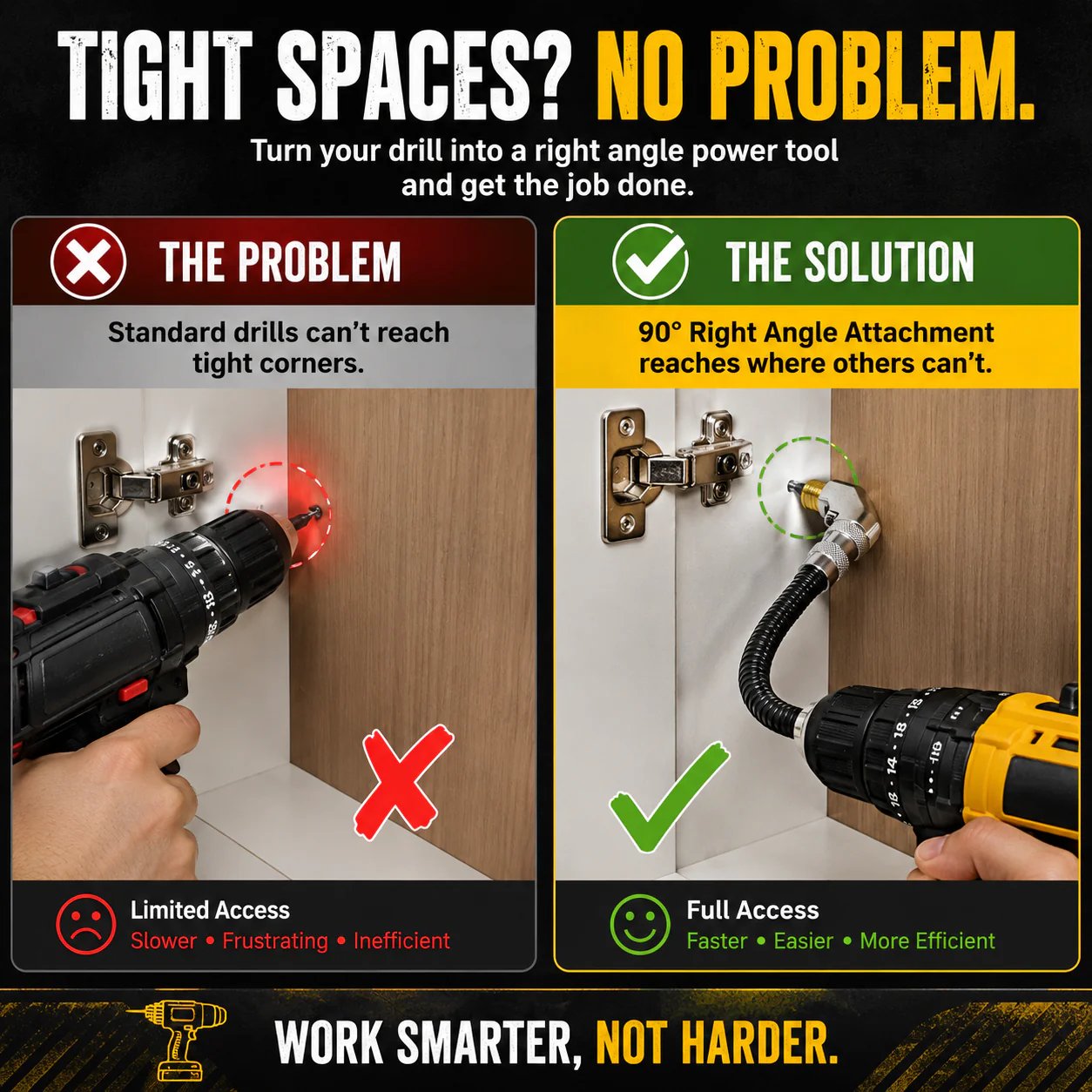 🎁HOT DEAL – Up to 49% OFF🔥🔧 Flexible 90° Right Angle Drill Attachment – Tight Space Driver Adapter