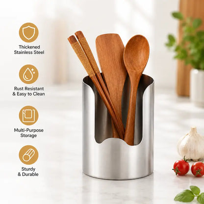🍳 Stainless Steel Kitchen Utensil Holder – Countertop Organizer with Drainage Base ✨