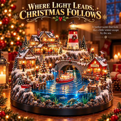 🌊 50%+ OFF Harborlight Christmas™ – Lighted Coastal Village with Lighthouse & Underwater Scene 🎄