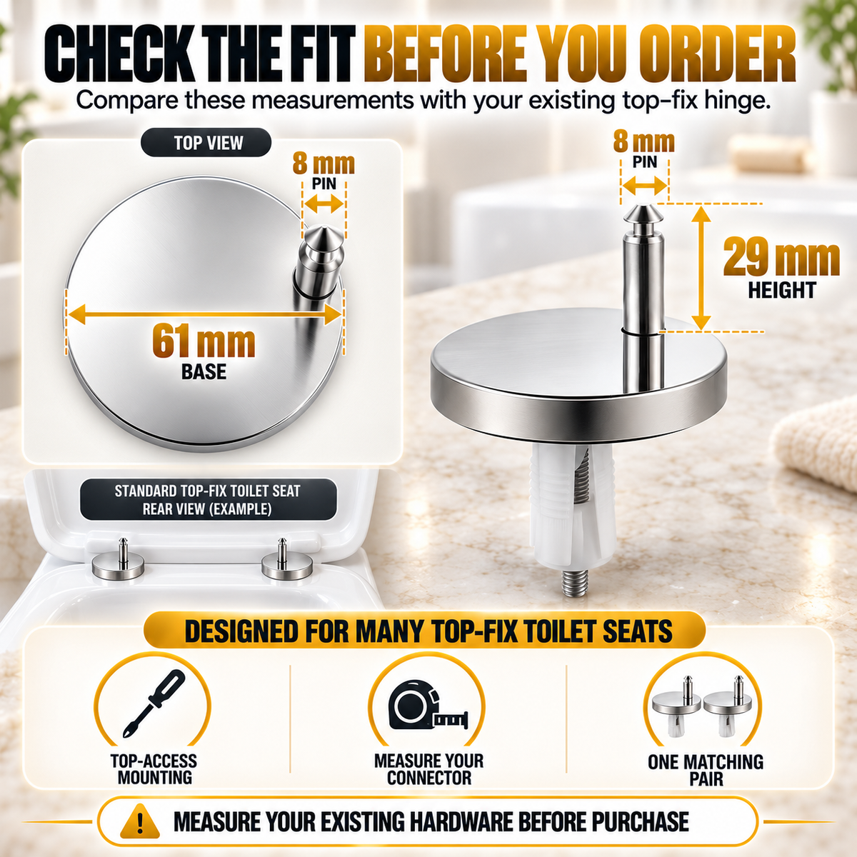 🔩 Top-Fix Toilet Seat Expansion Hinge Repair Kit – Rock-Solid Wobble Fix 🚽