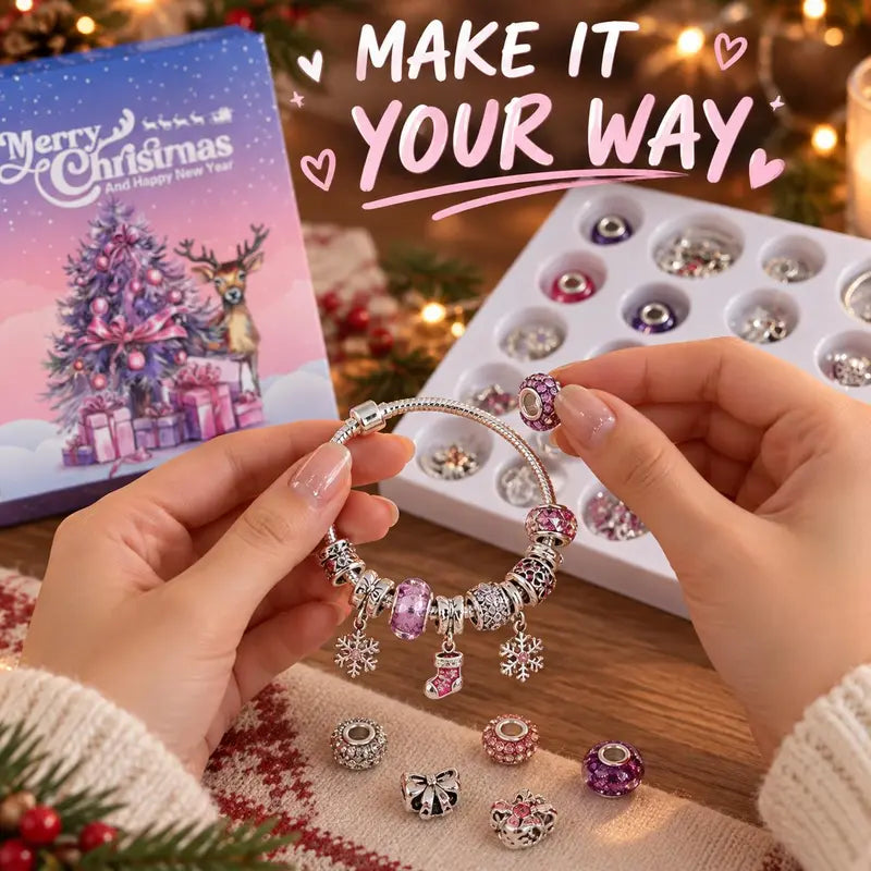 🎄 24-Day Christmas Jewelry Advent Calendar – DIY Charm Bracelet & Necklace Kit