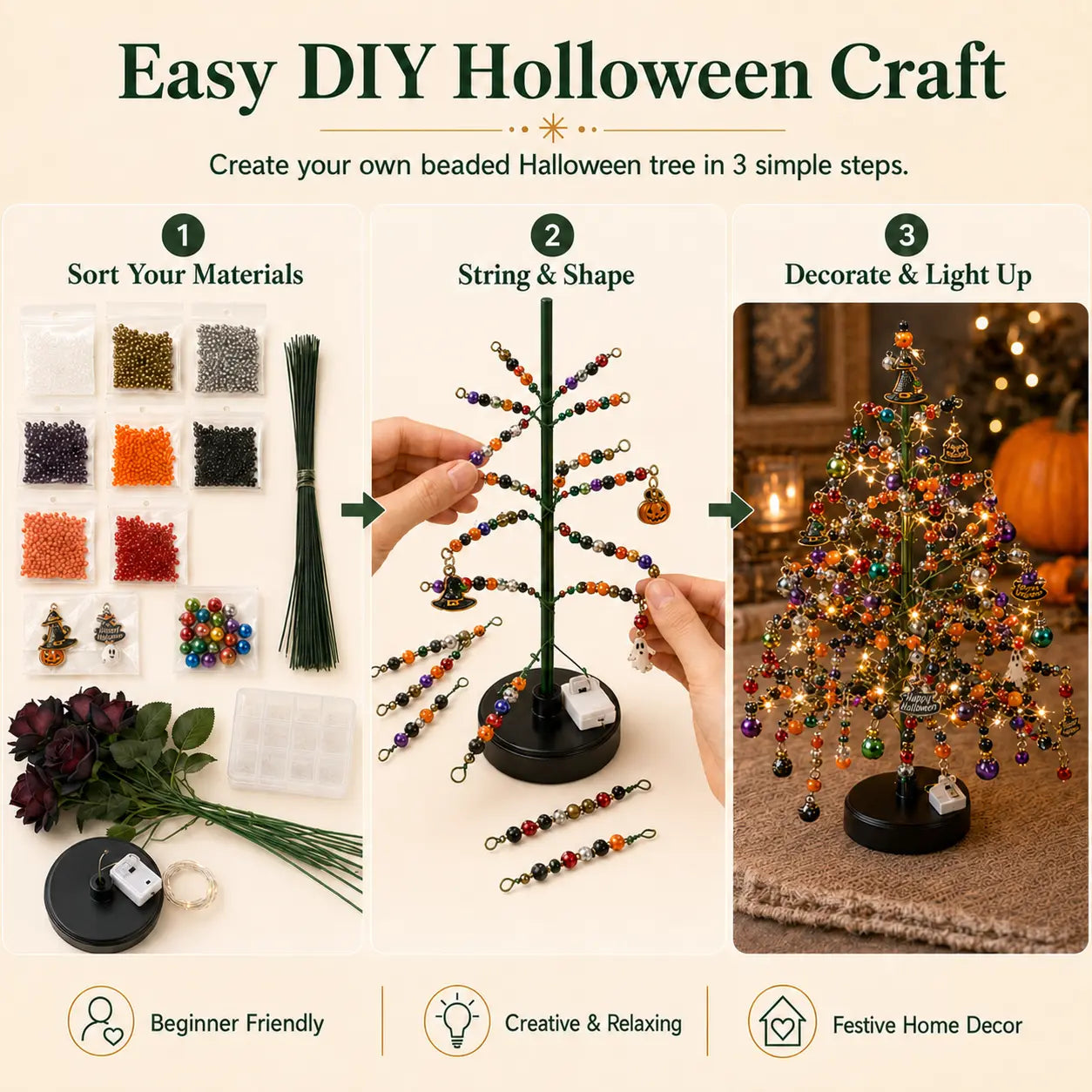🎄 DIY Crystal Bead LED Christmas Tree Craft Kit with Warm Lights 💎
