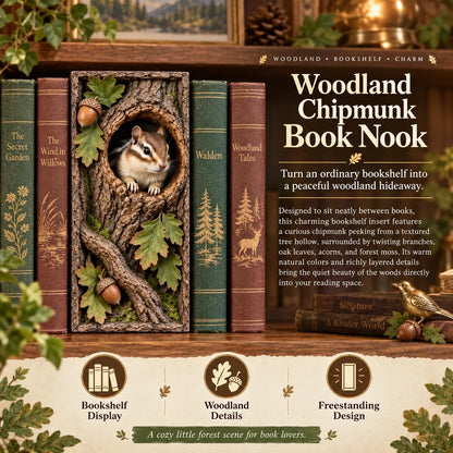 🔥LAST DAY 50% OFF - 📚Woodland Chipmunk Book Nook