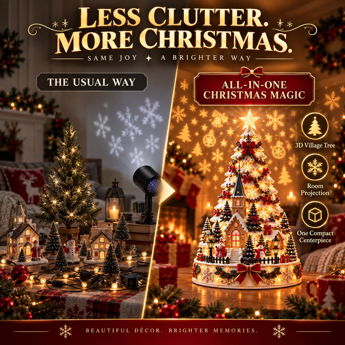 🏆 60,000+ Sold - 🎄Christmas Village Projection Centerpiece-Christmas Village Lightscape Tree