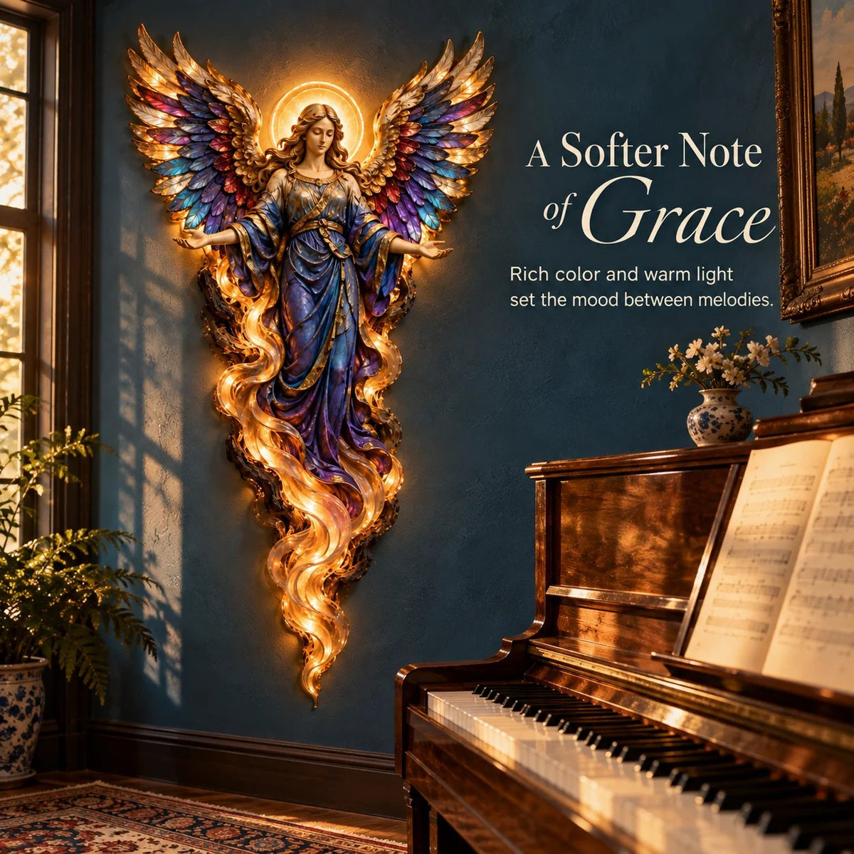✝️✨ Lighted Angel Wall Sculpture – Glowing Guardian Angel Decor, Christian Faith Gift & Home Blessing 🪽
