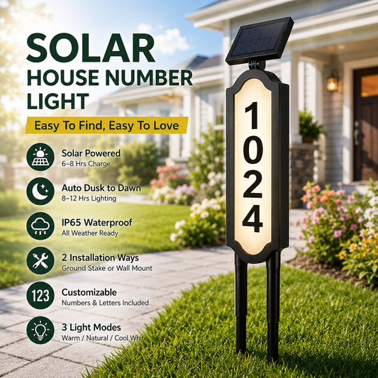 🏡 Solar Illuminated House Number Sign | Outdoor Address Light