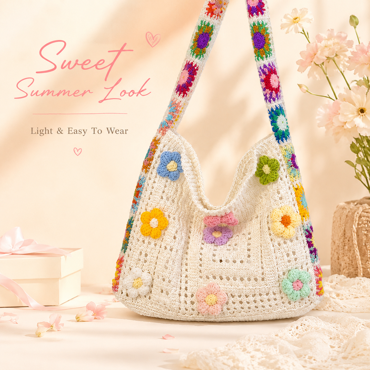 🌸 Retro Floral Patchwork Crossbody Bag – Lightweight Boho Tote for Everyday Style