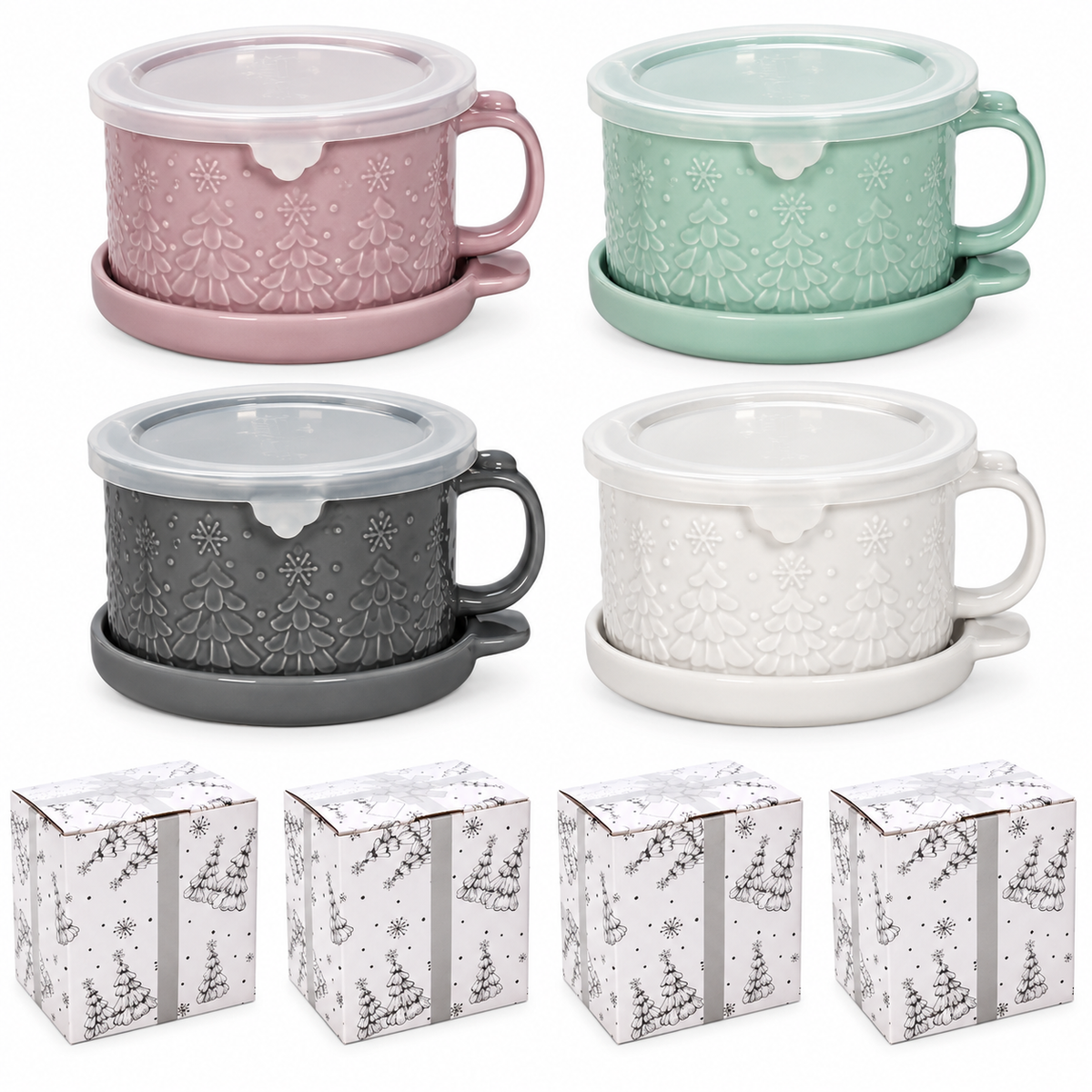 🥣 4-Piece 25-oz Ceramic Soup Mug Meal Sets with Lid-its & Storage Covers 🎁