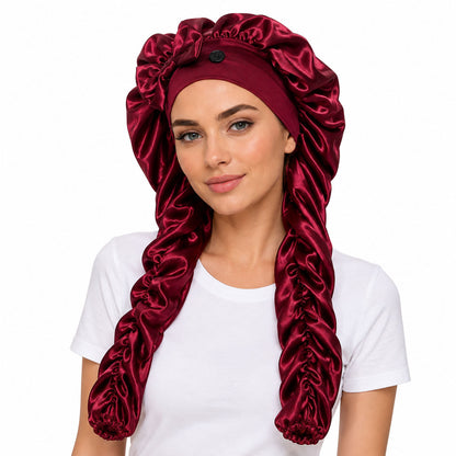 👑 Extra-Long Satin Sleep Bonnet for Braids, Locs & Long Curls – Anti-Frizz Cap ✨