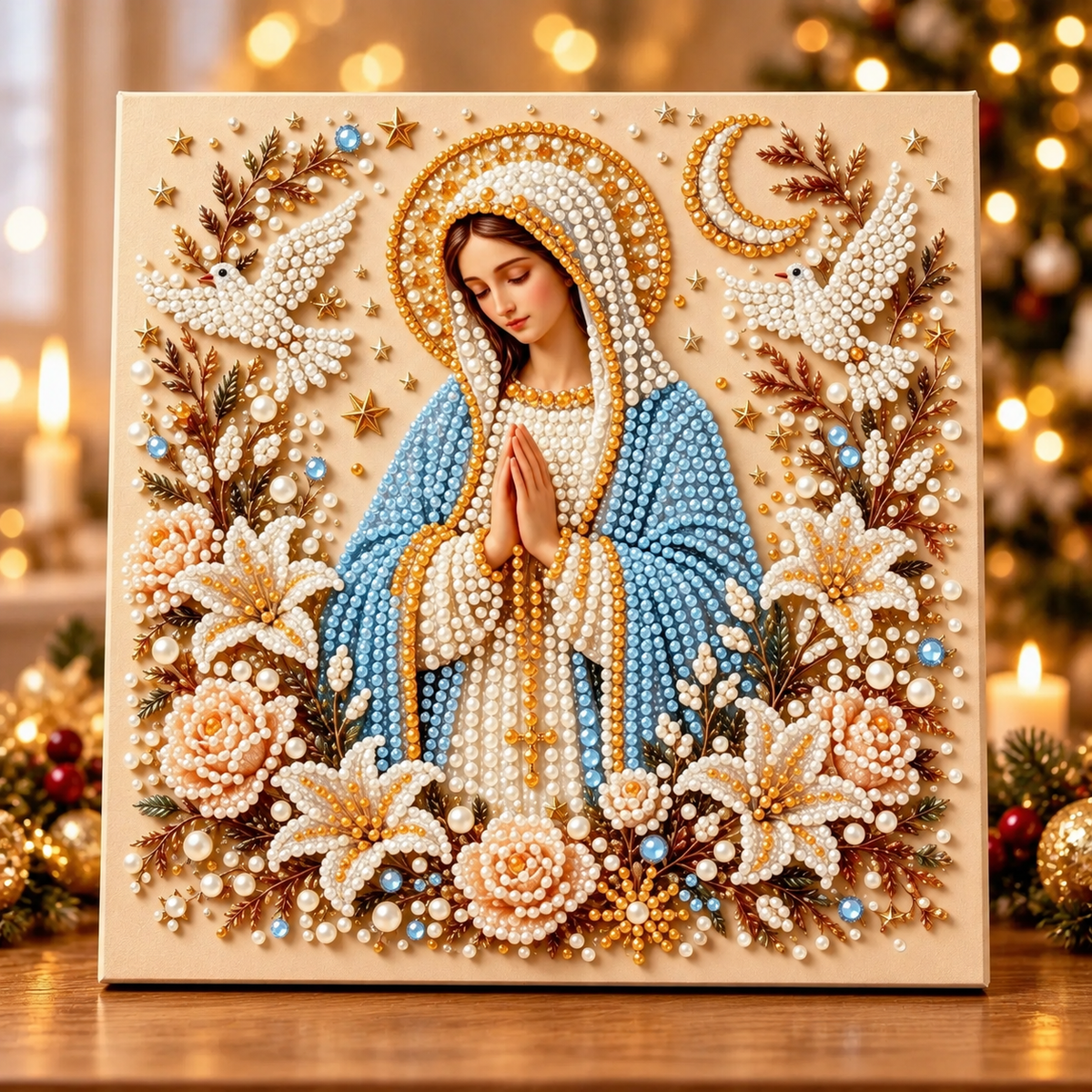 ✝️ 3D Pearl Rhinestone Holy Family Diamond Painting DIY Kit | Nativity Wall Art 🌟