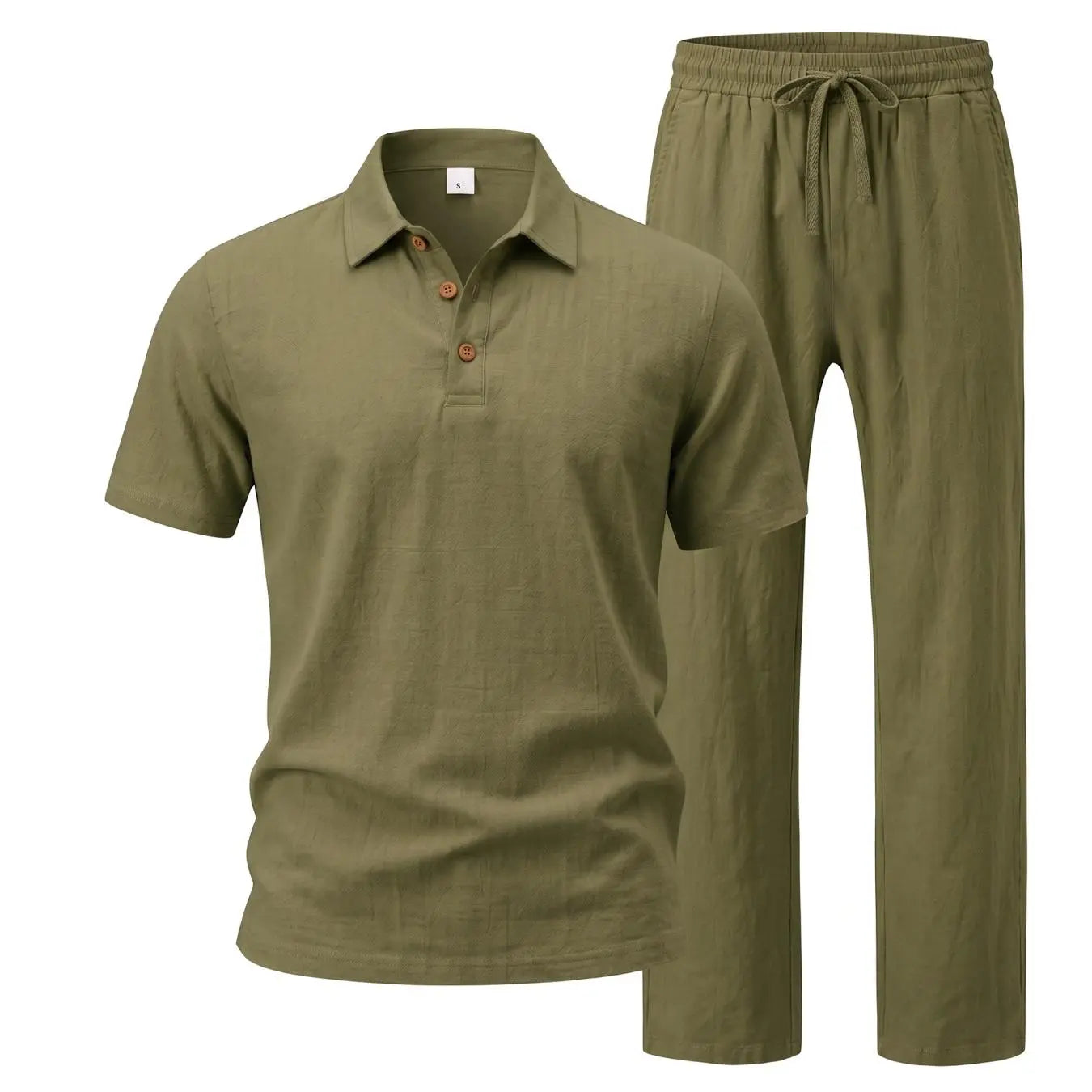 🌿 Men's 2-Piece Linen Outfit Set • Breathable Short-Sleeve Polo Shirt & Relaxed Pants 🏖️