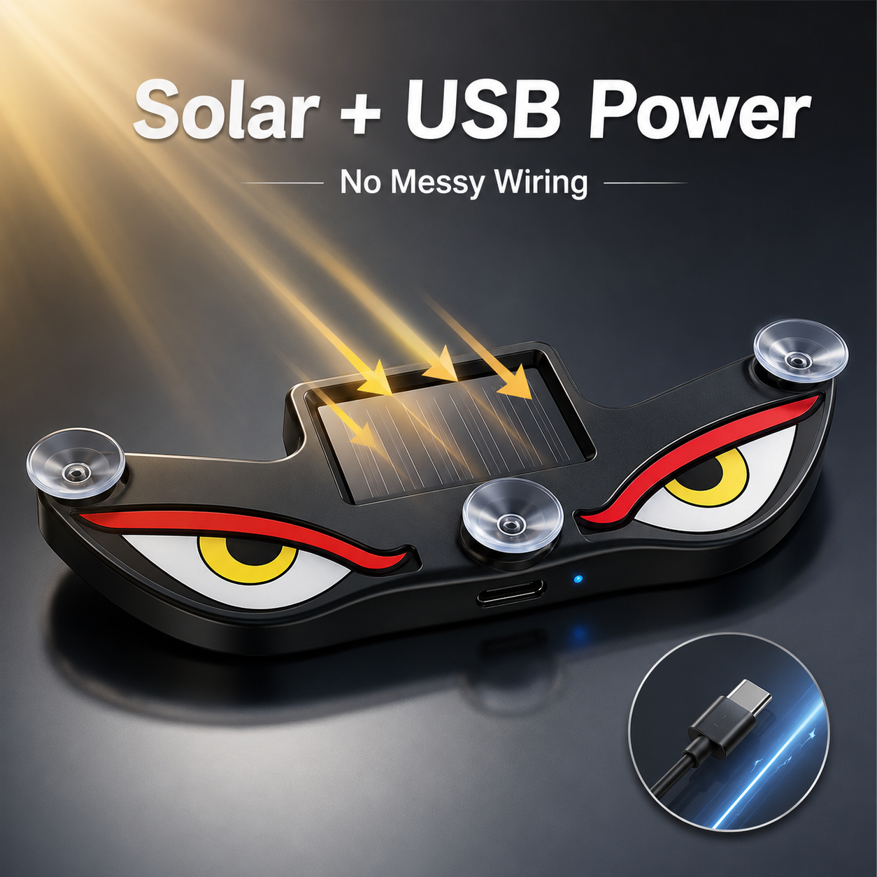 🔥 Solar LED Car Eyes – Flashing Windshield Light