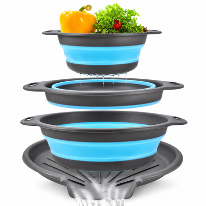 🥗 3-Piece Collapsible Colander Set – With Self-Draining Base Tray ✨