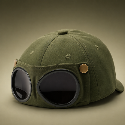 🧢 Cat Ear Aviator Goggle Baseball Cap with Tinted Lenses 🕶️