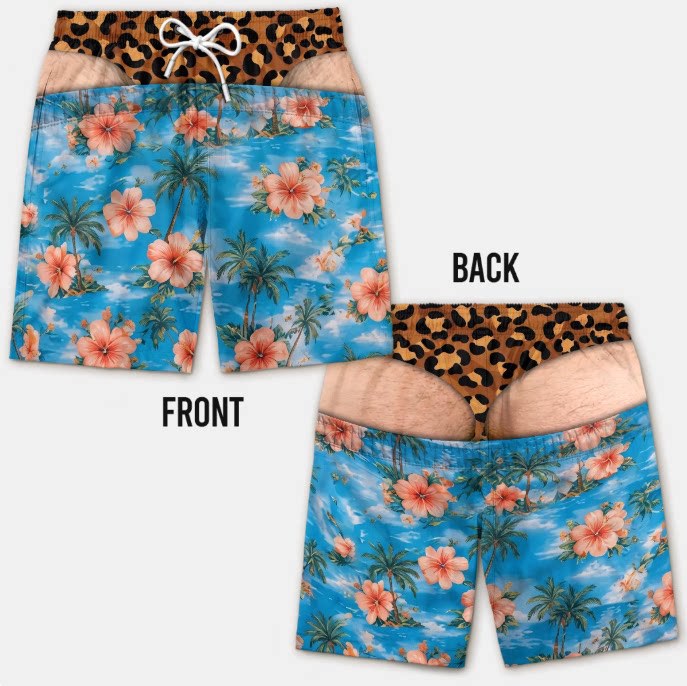 BUY 2 GET FREE SHIPPING 🚚💨 | 🇺🇸 Faux Leopard Thong Patriotic Swim Shorts 🩳
