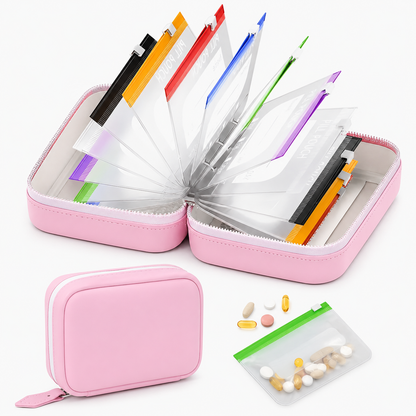 💊 14-Day Portable Pill Pouch Organizer Case with Color Zippers 💼