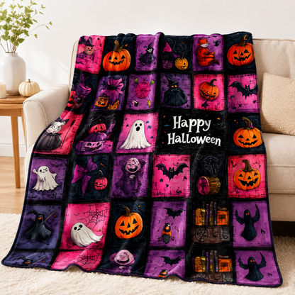 🎃 Halloween Autumn Printed Flannel Throw Blanket for Sofa & Bed 🍂