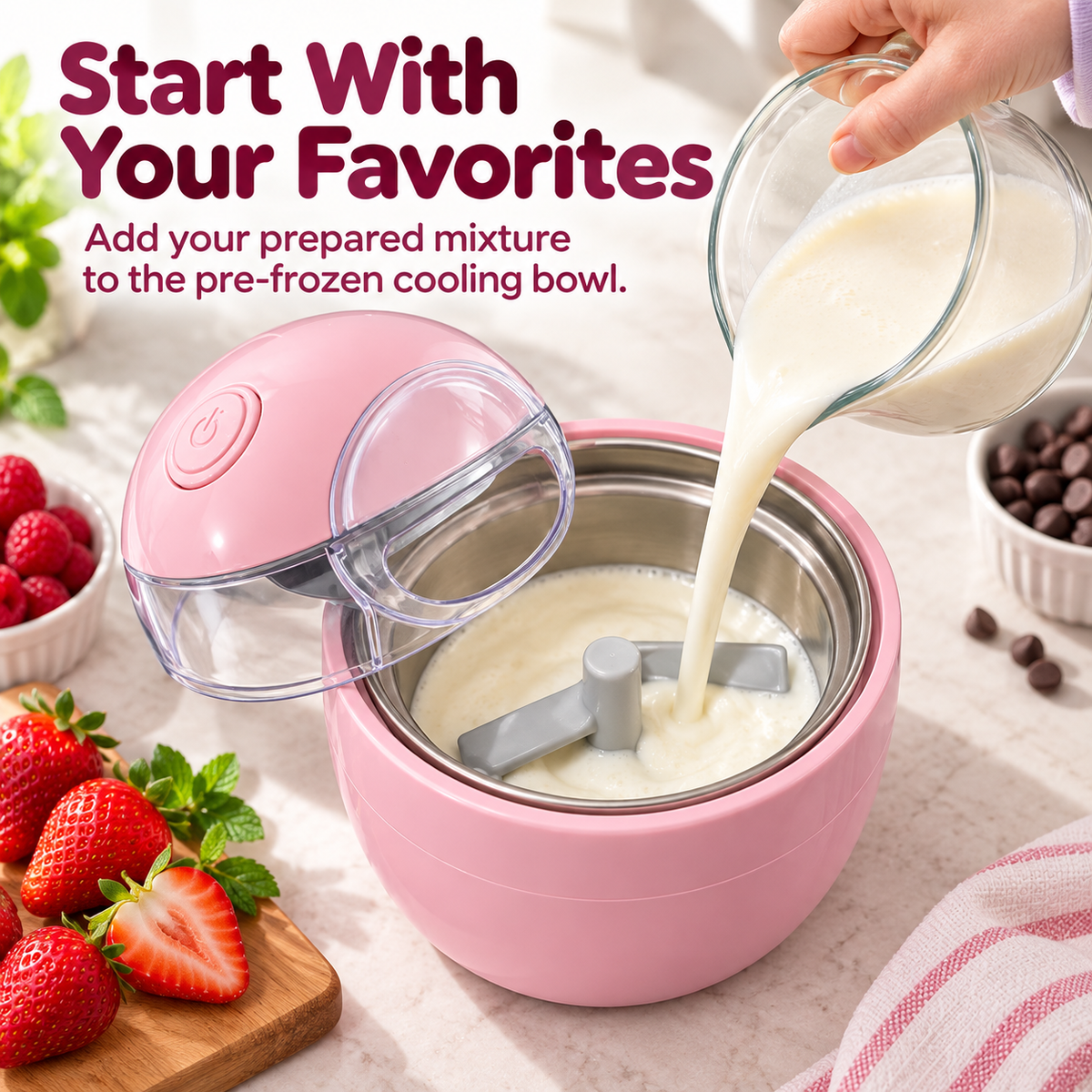 🍨 Portable Pink Mini Ice Cream Maker Cup - DIY Frozen Dessert 🍓