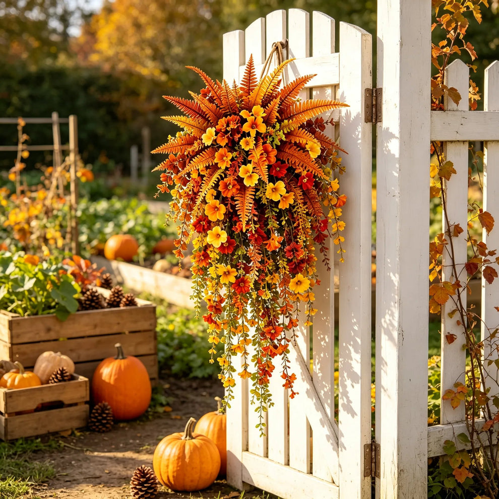 🔥On Sale Only Today 🍂 🍁 Fall Artificial Hanging Flower Basket Set for Front Door Porch Decor 🍂