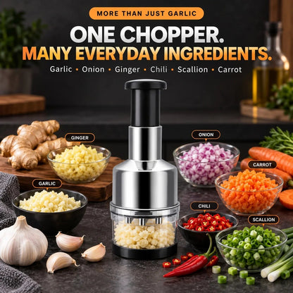 🧄 55% OFF One-Tap Garlic Chopper – Stainless Steel Manual Food Cutter for Effortless Cooking